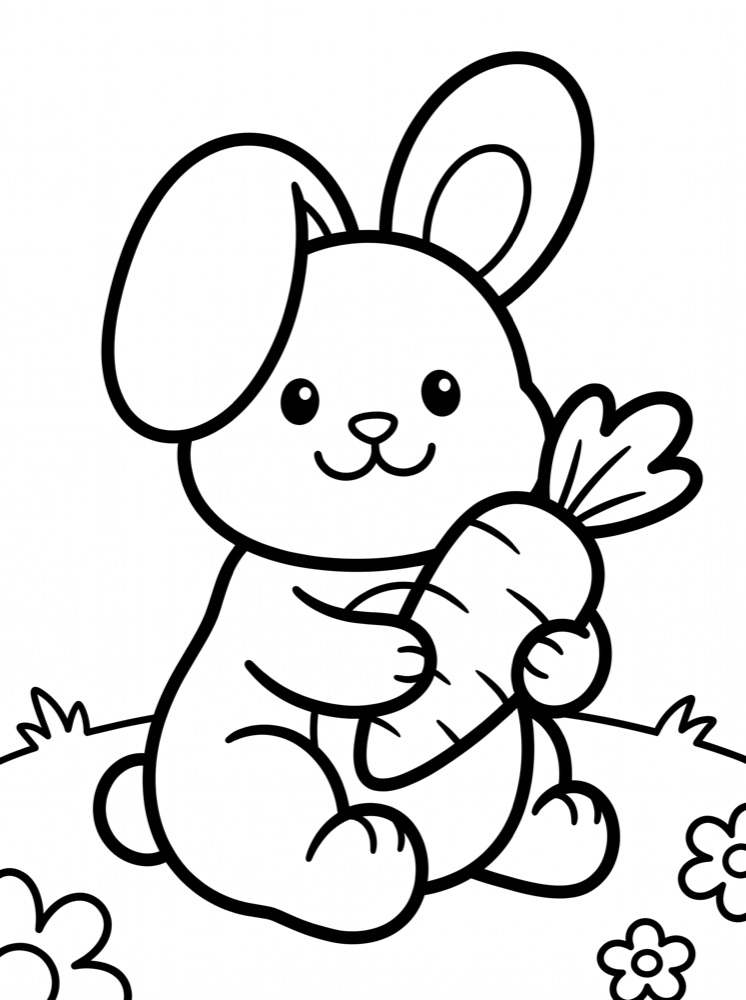 Free sample coloring page preview: a baby bunny holding a carrot